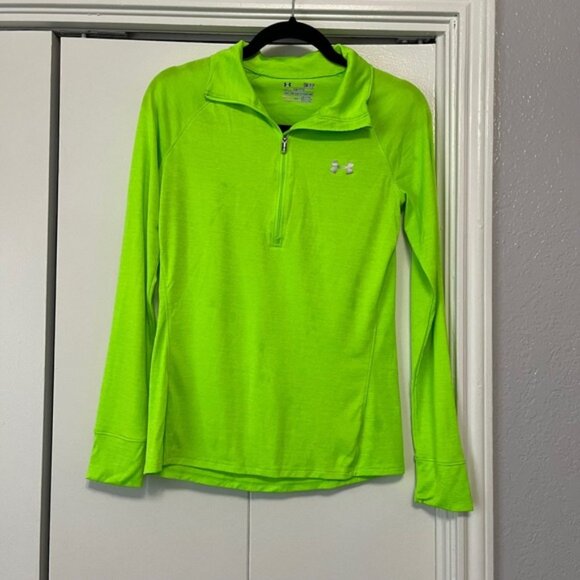 Under Armour Half Zip Pullover AllSeasonGear Athletic Top Neon Green SM - Picture 1 of 6
